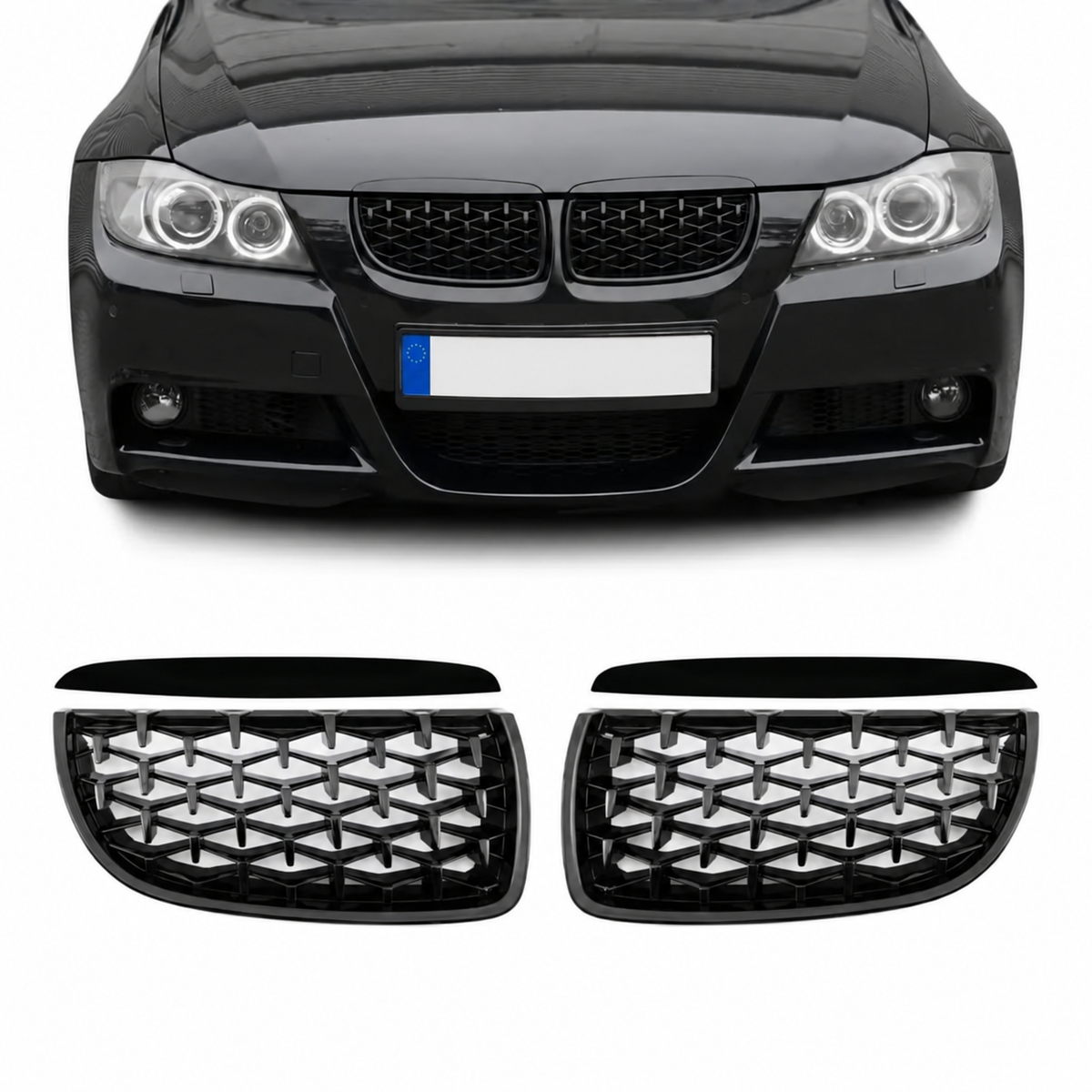 Diamond style njurar för BMW E90 / E91 PRE-LCI (05-08), blank svart