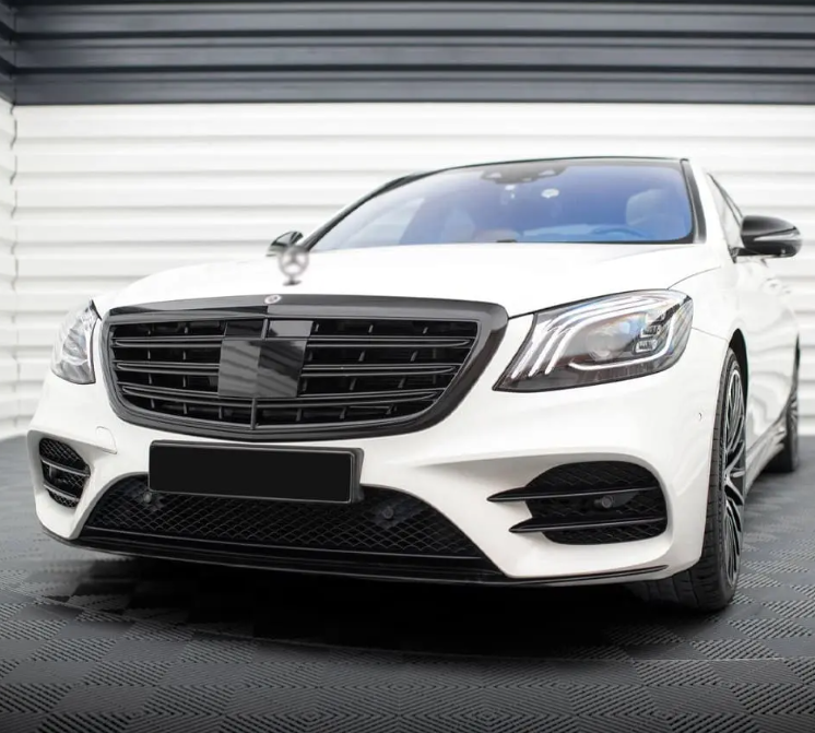 S65-stil Frontgrill för Mercedes-Benz W222 (13-20) utan Night View Assist, blank svart