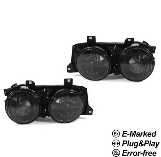 Strålkastare för BMW E32 / E34 (87-96), röktonad med lenses och crosshairs