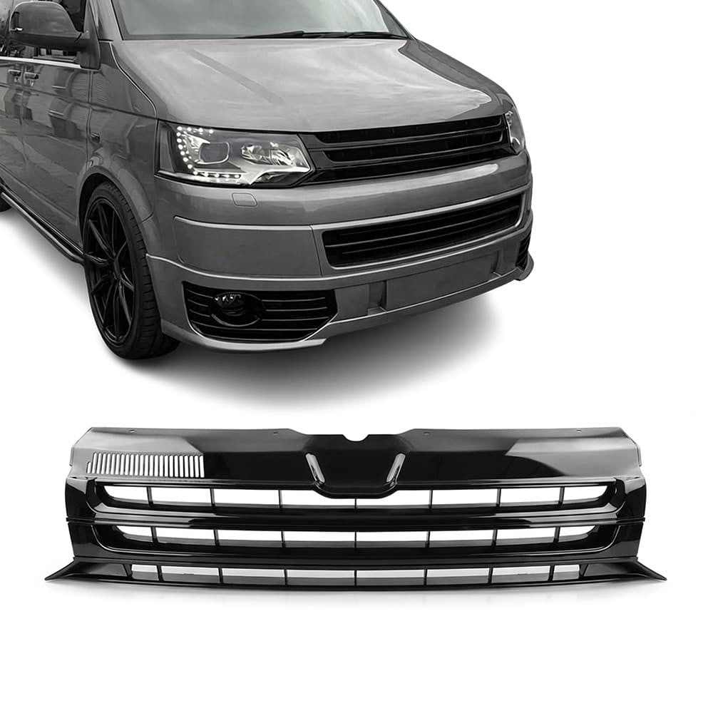 Badgeless Frontgrill för VW T5.1 (09-14), blank svart