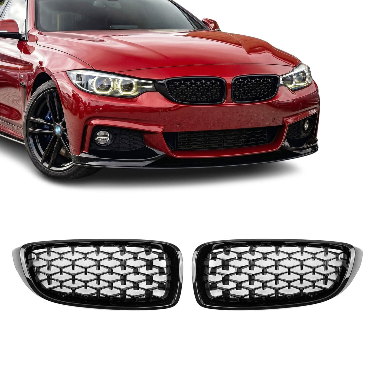 Diamond Främre njurar för BMW F32 / F33 / F36 / F80 / F82, blank svart