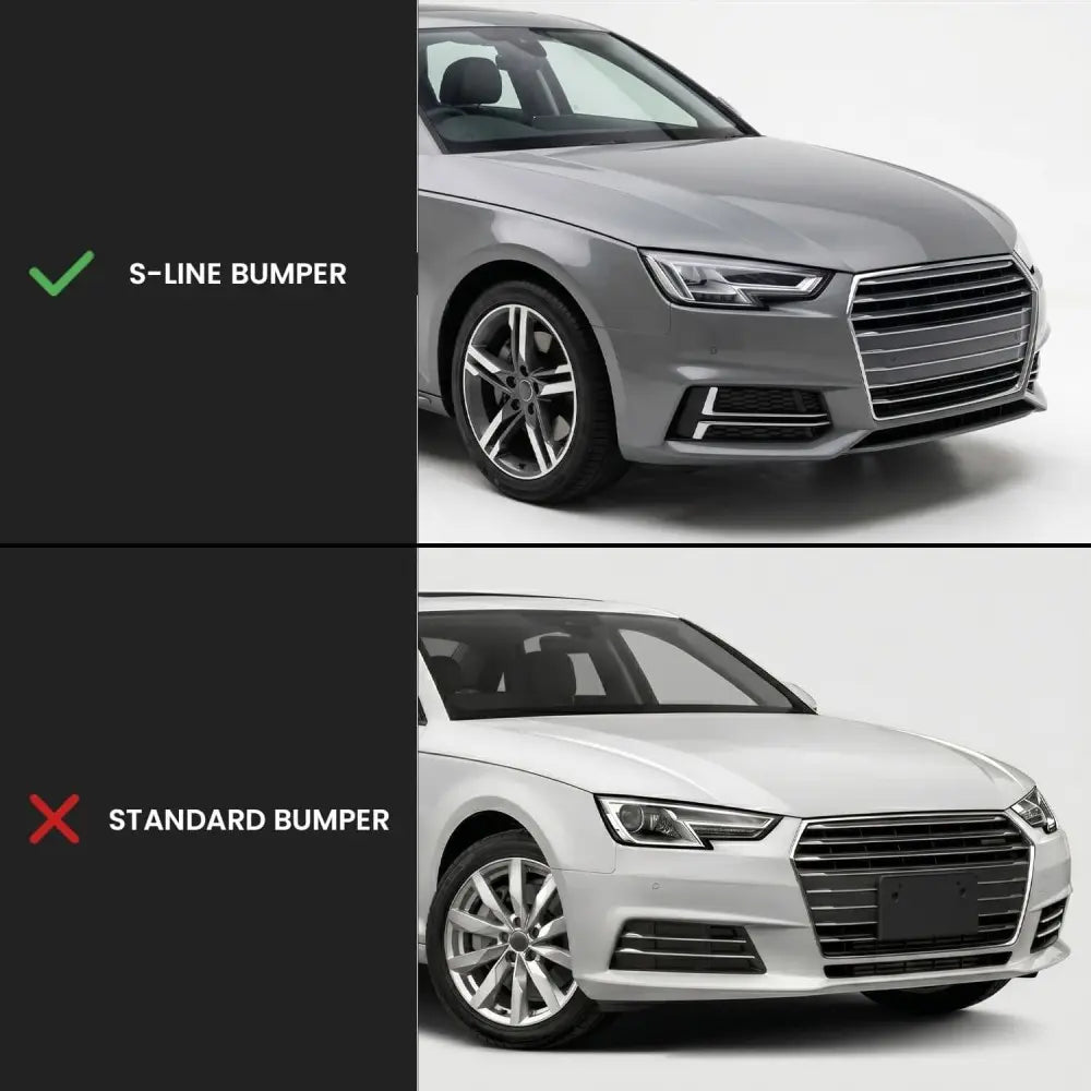 Dimljusgrill för Audi A4 B9 (15-19) S-Line, utan distronic, blank svart + krom