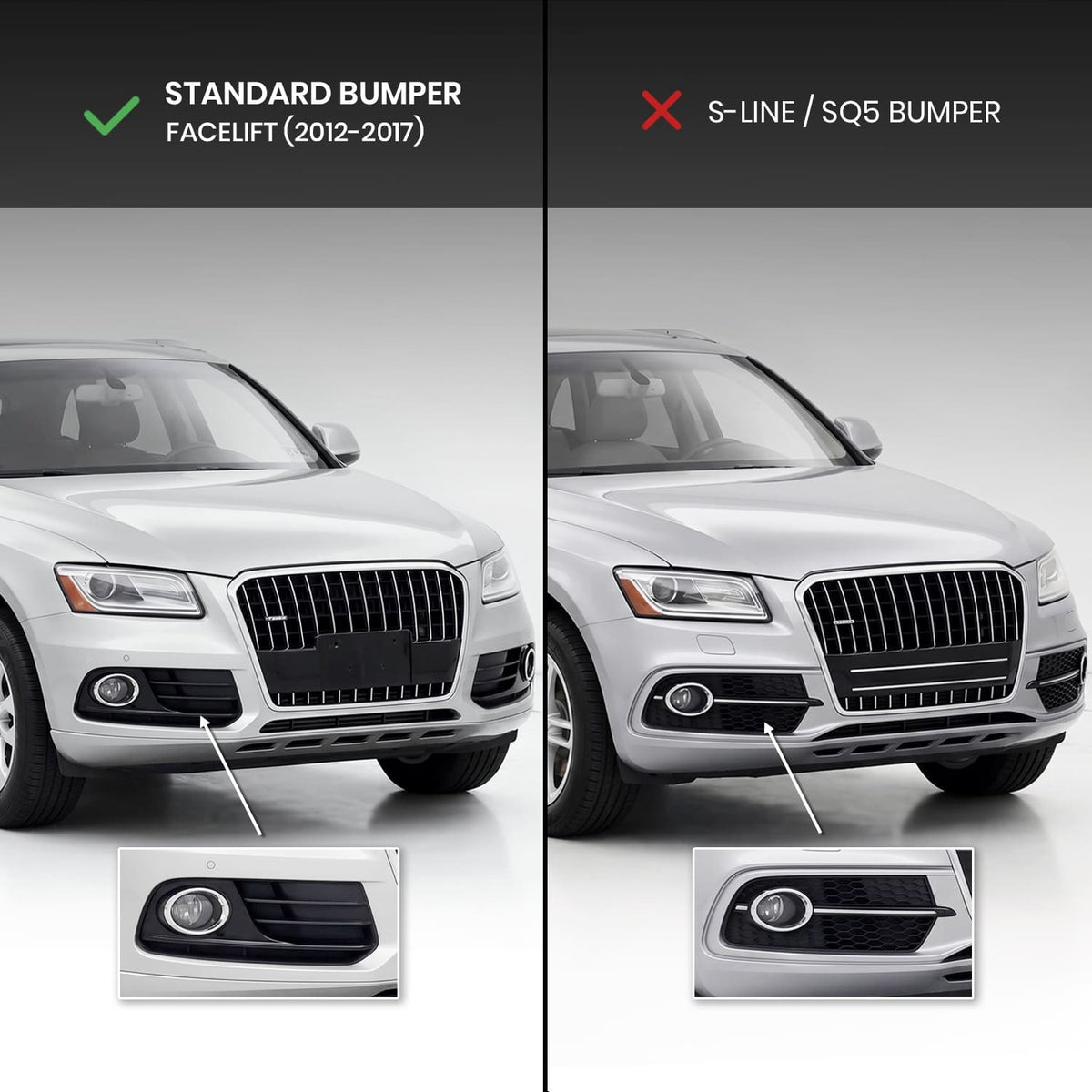 RS-stil dimljusgrillset för Audi Q5 8R facelift (12-17) standardversion, svart