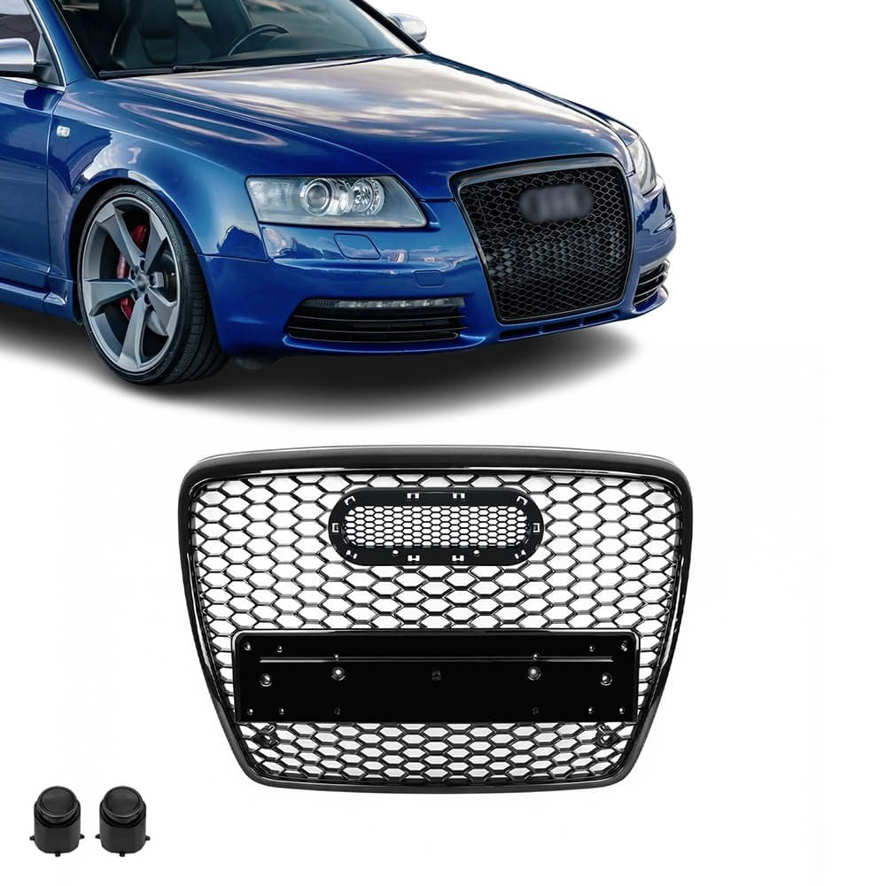 RS-stil Frontgrill för Audi A6 C6 / S6 C6 (04-11), blank svart