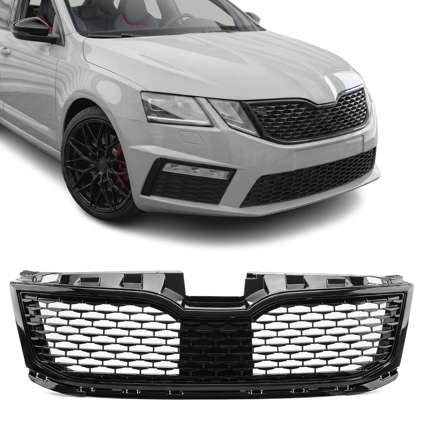 WR Frontgrill för Skoda Octavia MK3 (17-20) facelift, blank svart