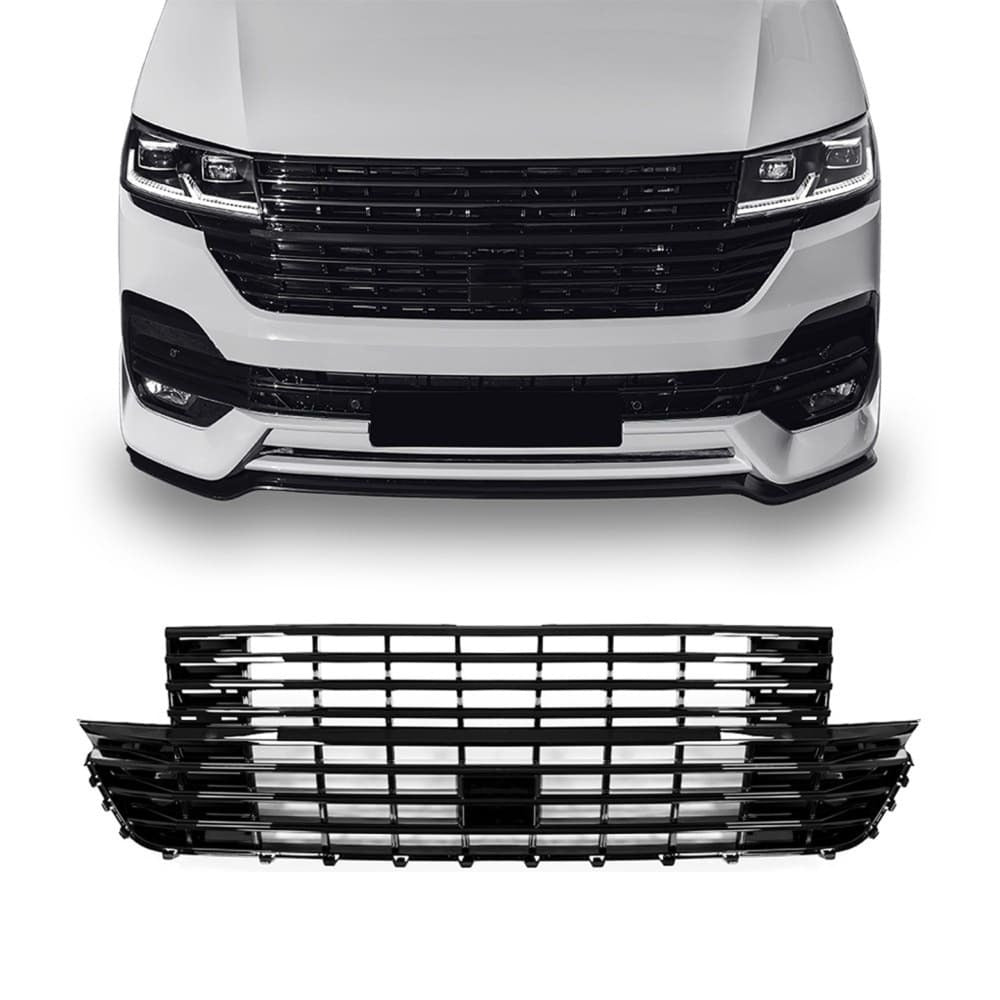 Främre grill utan emblem för VW T6.1 (19-) blank svart