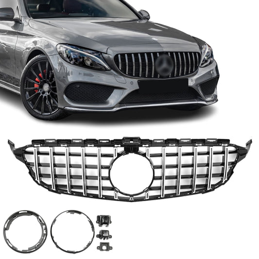 Panamericana GT style Grill Mercedes W205 / S205 / C205 Blank svart + krom (14-21)