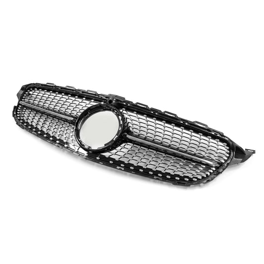 Diamantfront Grill Mercedes med kamera W205 / S205 / C205 Blank svart (18-21)
