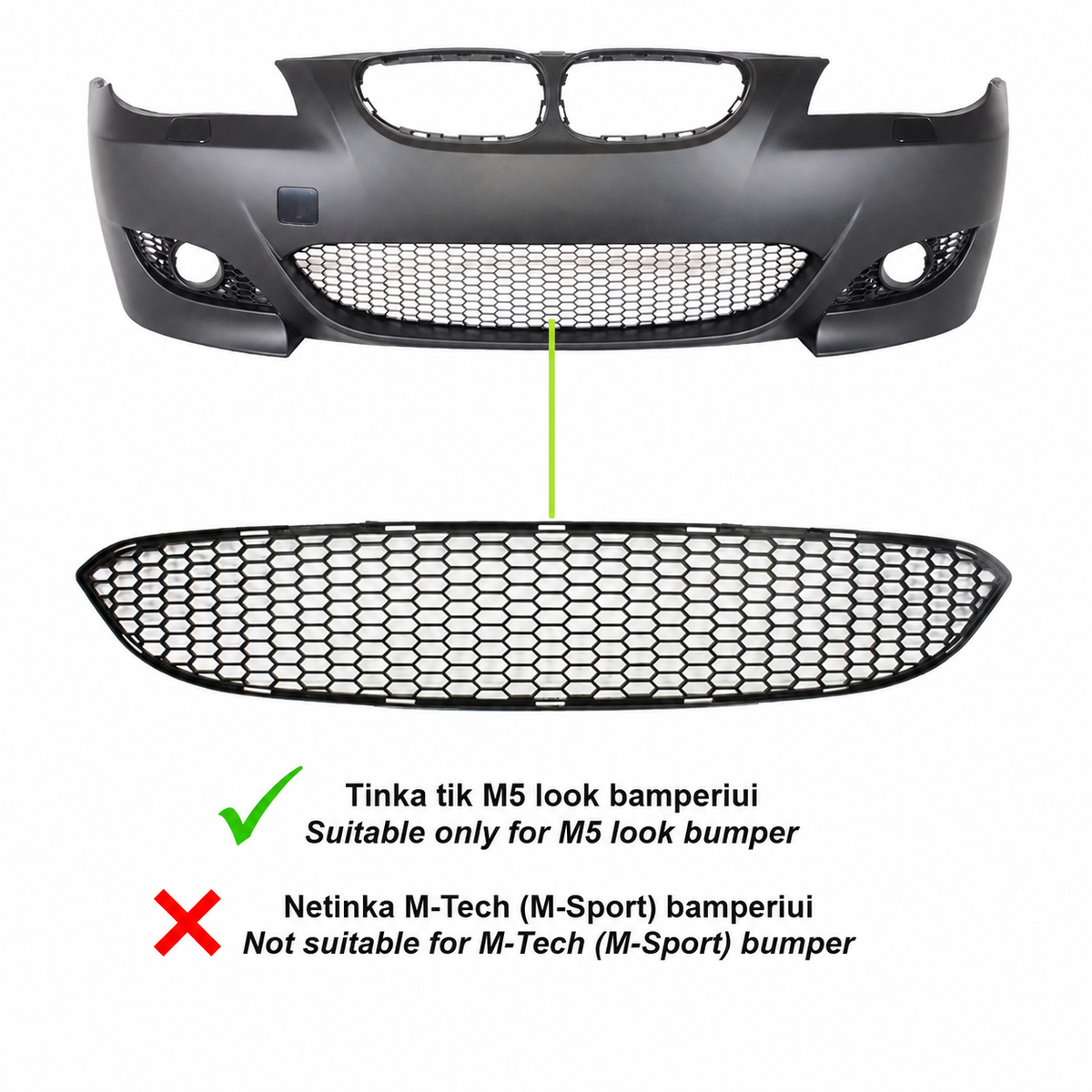 Mitten galler för BMW E60 / E61 (03-10) M5 look stötfångare
