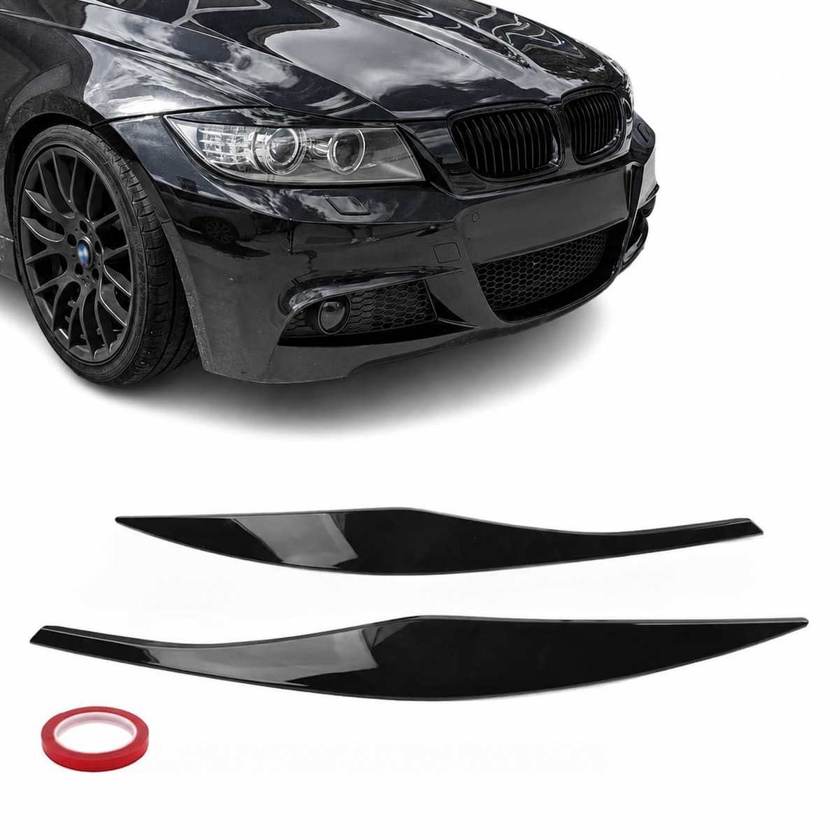 Strålkastarlister / ögonbryn sats för BMW E90 / E91 (05-11), blank svart