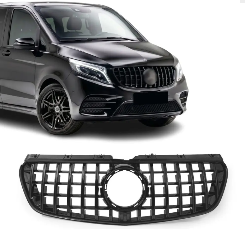 Panamericana GT style Grill Mercedes V-Klass W447 Pre Facelift Blank svart (14-19)