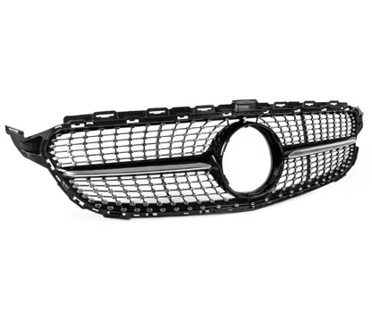 Diamantgrill för Mercedes-Benz W205 / S205 / C205 (14-18) pre-facelift, utan camera, chrome + svart