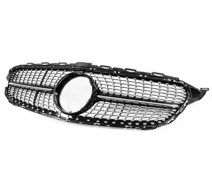 Diamantgrill för Mercedes-Benz W205 / S205 / C205 (14-18) pre-facelift, utan camera, chrome + svart