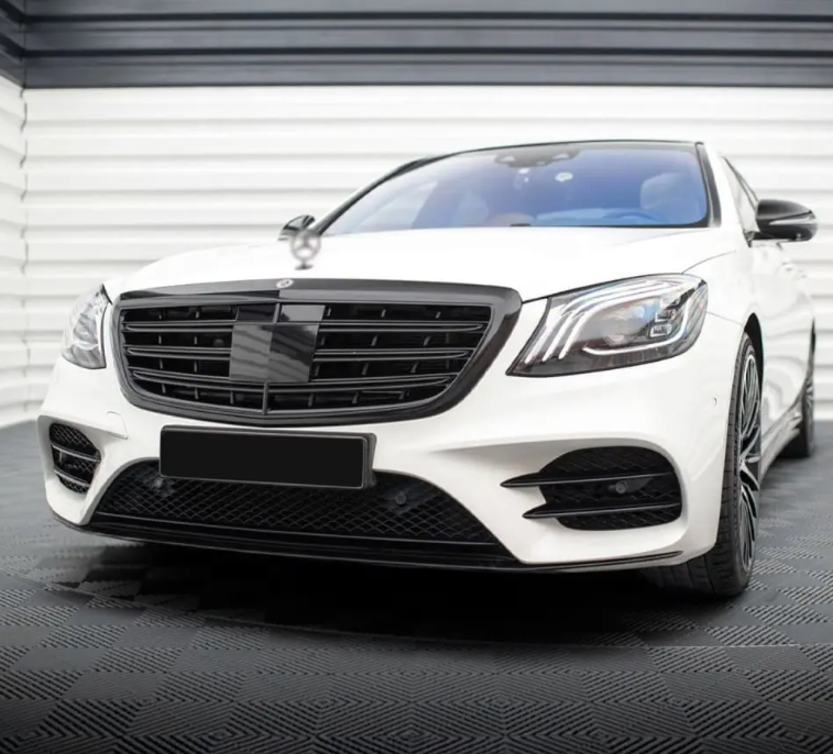 S65-stil Frontgrill för Mercedes-Benz W222 (13-20) med Night View Assist, blank svart