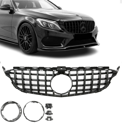 Panamericana GT style Grill Mercedes W205 / S205 / C205 Blank svart (14-21)