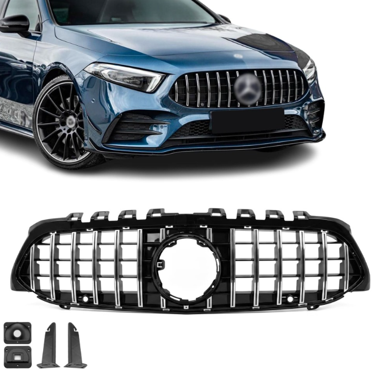 Panamericana GT Style Grill Mercedes A Klass V117/W117 Chrome + Blank svart (18-22)