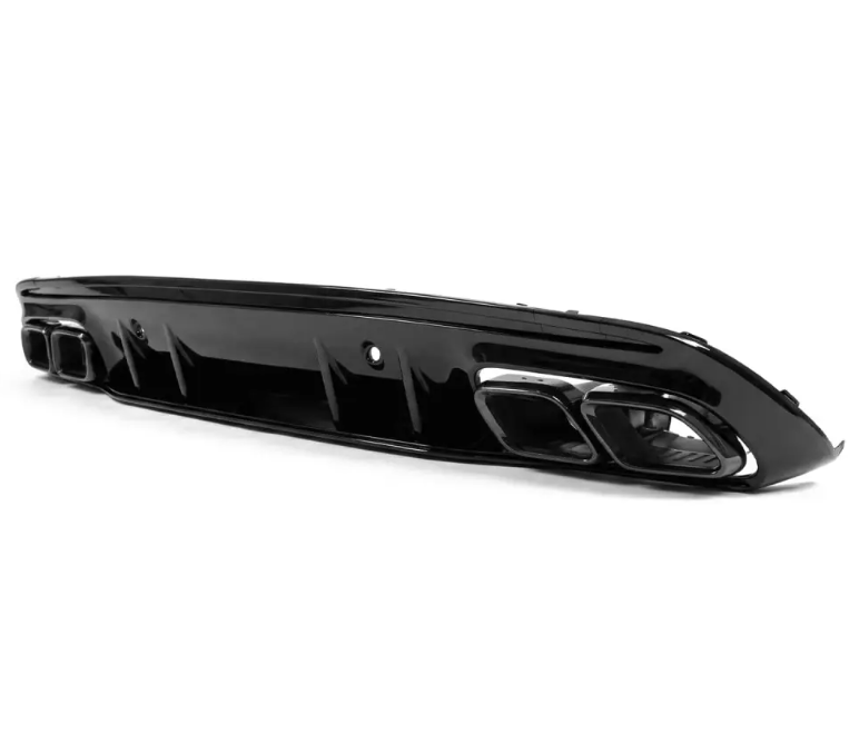 C63-stil Diffuser för bakre stötfångare + Exhaust Tips sats för Mercedes W205 / S205 (14-21) med AMG-line, blank svart