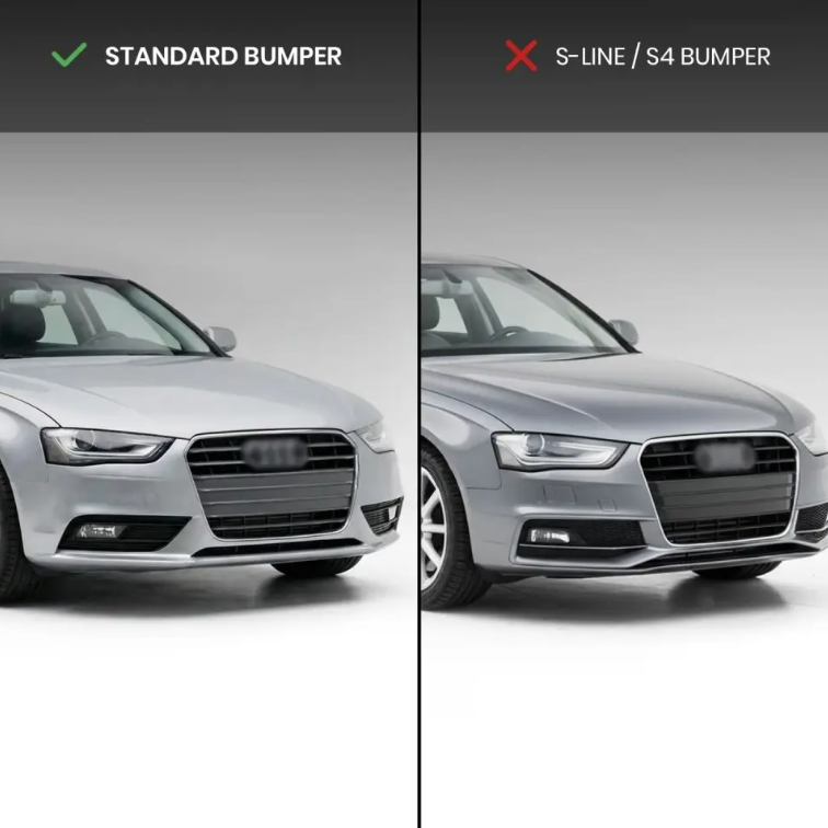 RS-stil Front Central + Dimljusgrill sats för Audi A4 B8.5 (12-15) standard version, blank svart