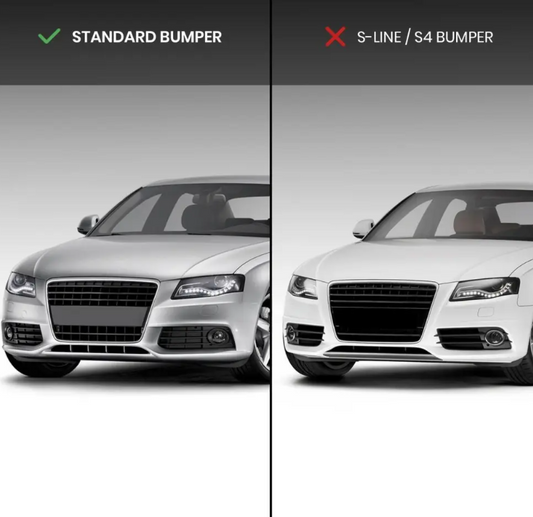 RS-stil Front Central + Dimljusgrill sats för Audi A4 B8 (08-12) standard version, blank svart