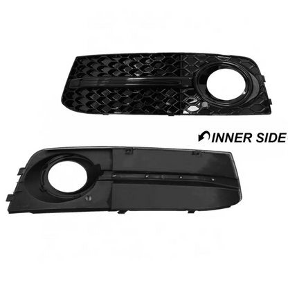 RS-stil Front Central + Dimljusgrill sats för Audi A4 B8 (08-12) standard version, blank svart