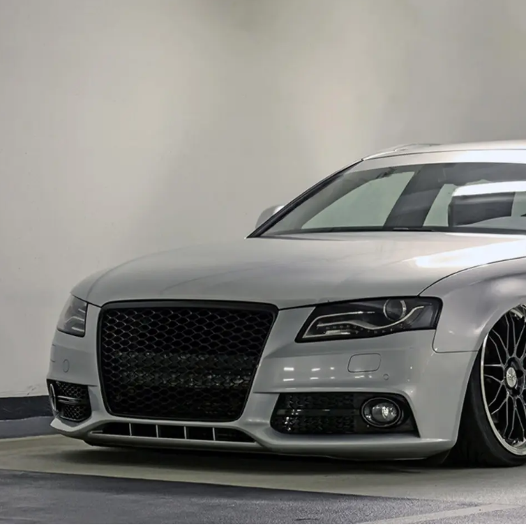 RS-stil Front Central + Dimljusgrill sats för Audi A4 B8 (08-12) standard version, blank svart