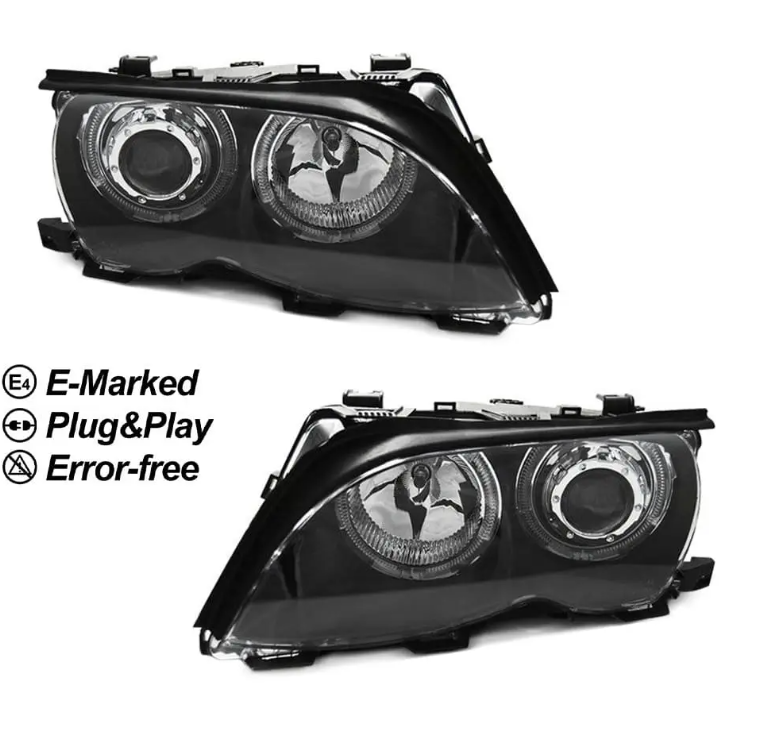 Strålkastare sats med LED Angel Eyes för BMW E46 facelift (01-05) sedan / touring