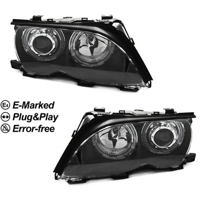 Strålkastare sats med LED Angel Eyes för BMW E46 facelift (01-05) sedan / touring