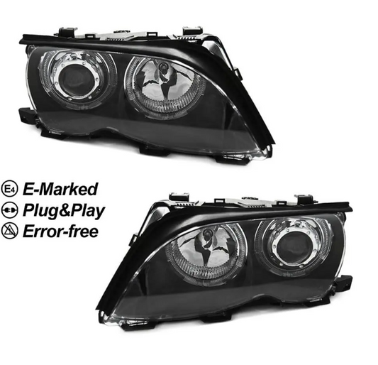 Strålkastare sats med LED Angel Eyes för BMW E46 facelift (01-05) sedan / touring