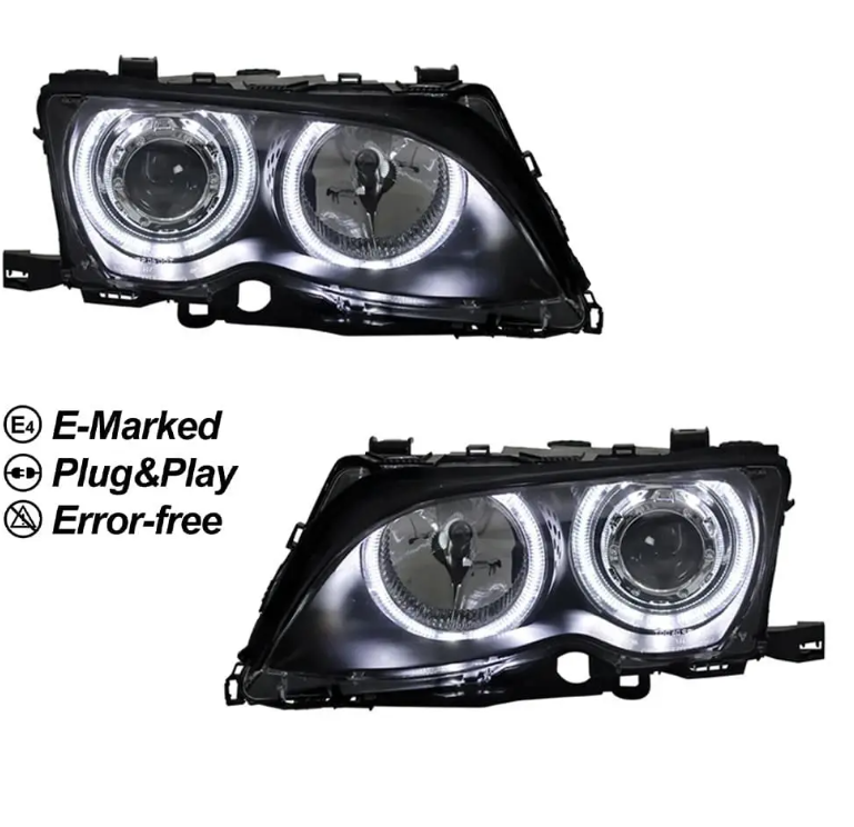 Strålkastare sats med LED Angel Eyes för BMW E46 facelift (01-05) sedan / touring