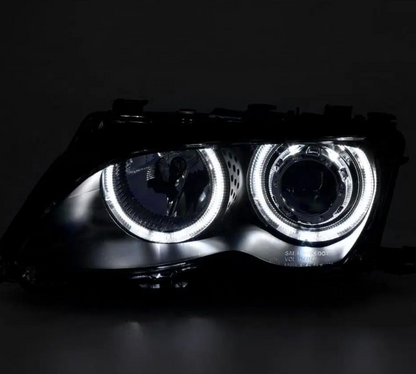Strålkastare sats med LED Angel Eyes för BMW E46 facelift (01-05) sedan / touring