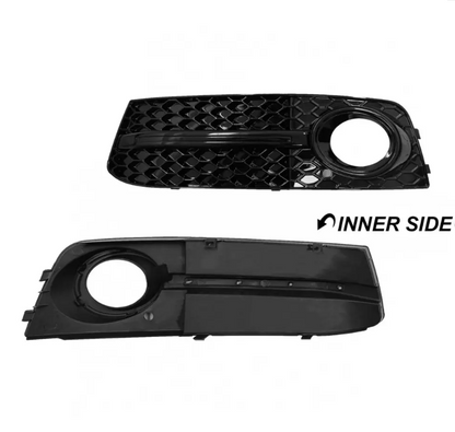 RS-stil Dimljusgrill, Skydd för Audi A4 B8 (08-12) med standard stötfångare, blank svart