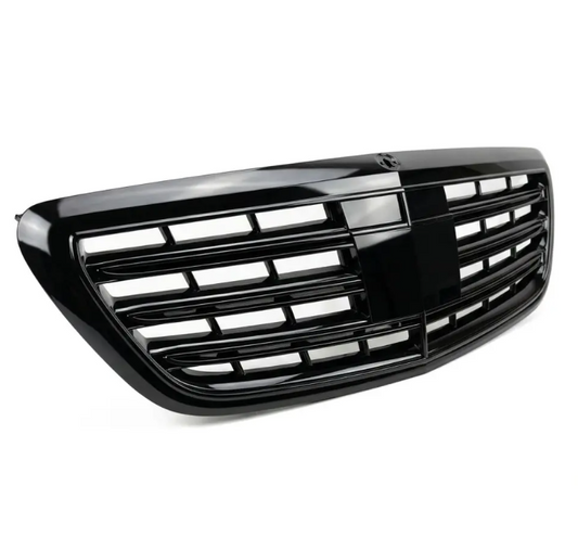 S65-stil Frontgrill för Mercedes-Benz W222 (13-20) utan Night View Assist, blank svart
