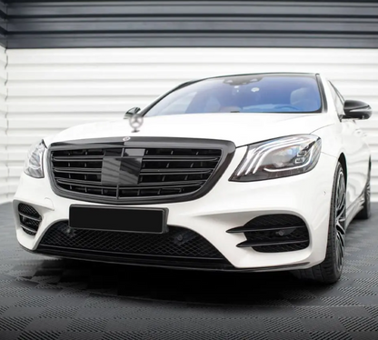 S65-stil Frontgrill för Mercedes-Benz W222 (13-20) utan Night View Assist, blank svart