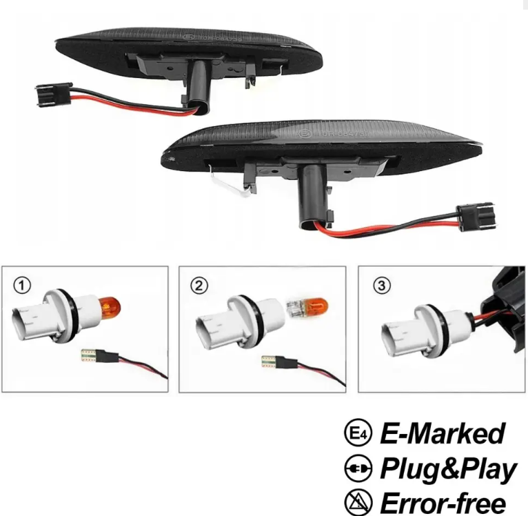 Dynamiska LED-sidoblinkers + LED-nummerskyltsbelysning, sats för BMW E82 / E88