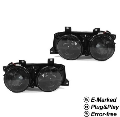 Strålkastare för BMW E32 / E34 (87-96), röktonad med lenses och crosshairs