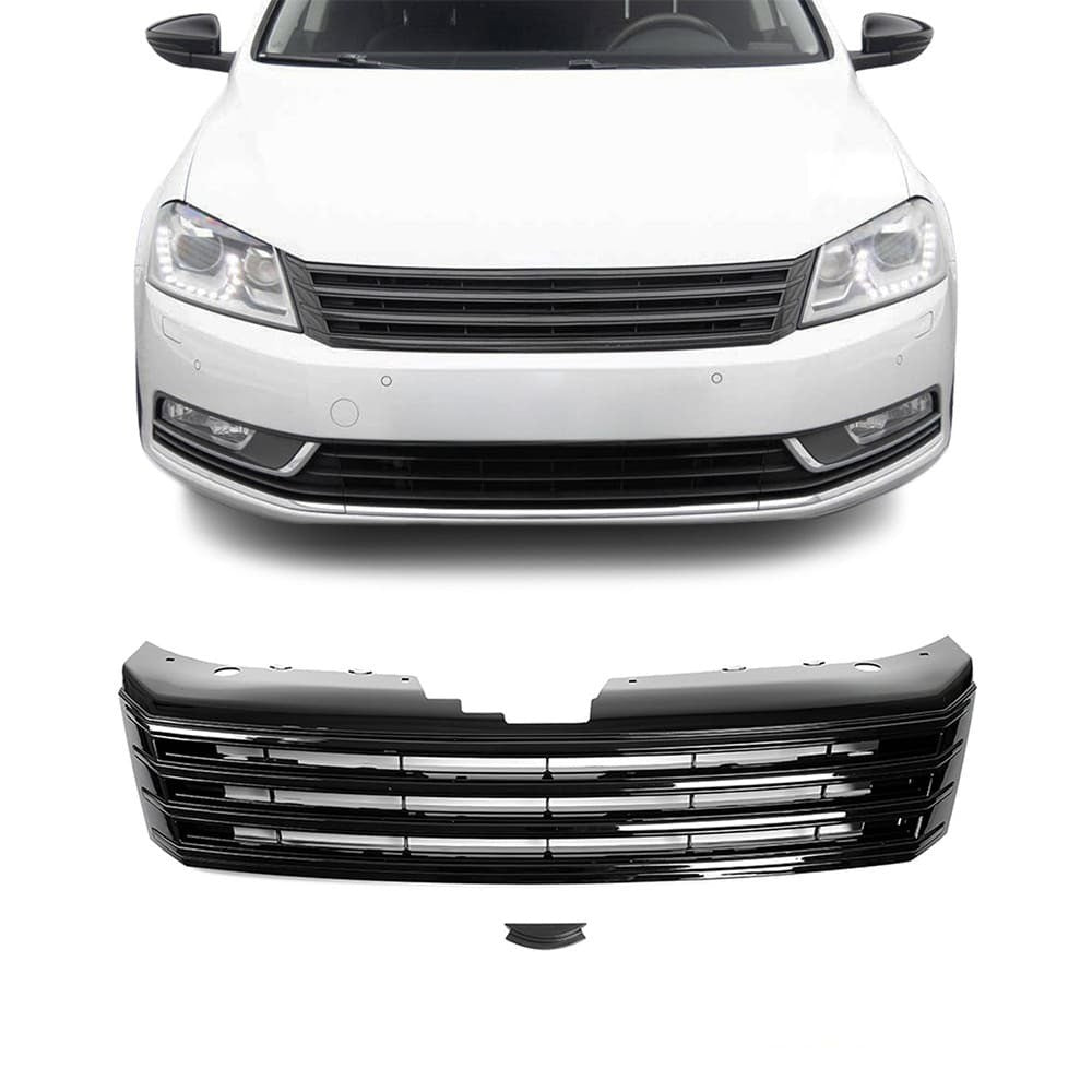 Emblemlös grill för VW Passat B7 (10-15), blank svart