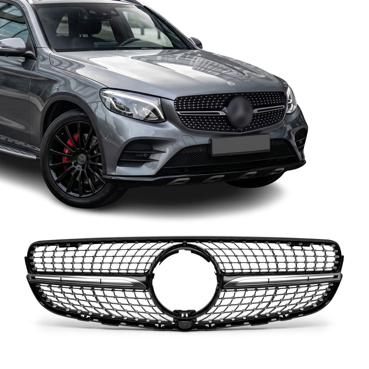 Diamond Grill för Mercedes GLC W253 / C253 / X253 (15-19) pre-facelift, svart + krom