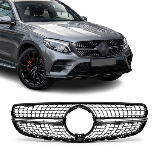 Diamond Grill för Mercedes GLC W253 / C253 / X253 (15-19) pre-facelift, svart + krom