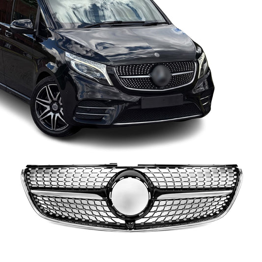 Diamond Grill för Mercedes V-Class W447 (14-19) pre-facelift, svart + krom