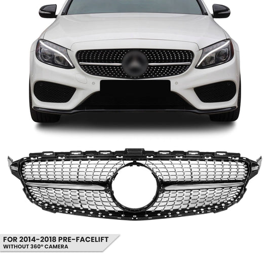 Diamantgrill för Mercedes-Benz W205 / S205 / C205 (14-18) pre-facelift, utan camera, chrome + svart