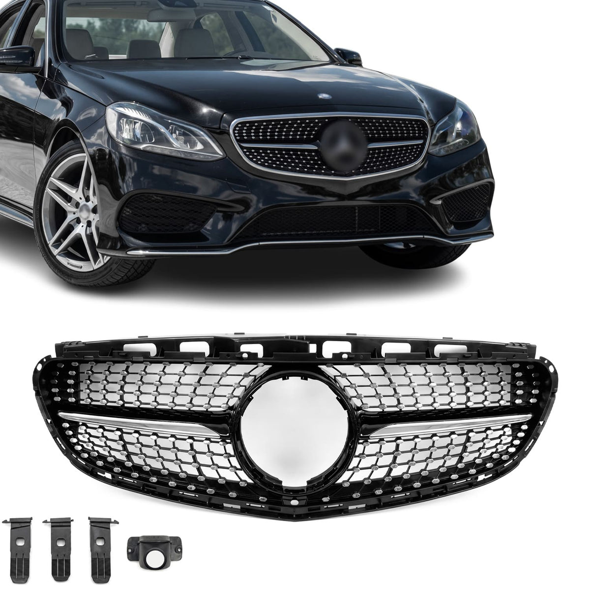 Diamond Grill för Mercedes W212 / S212 facelift (13-16), svart + krom