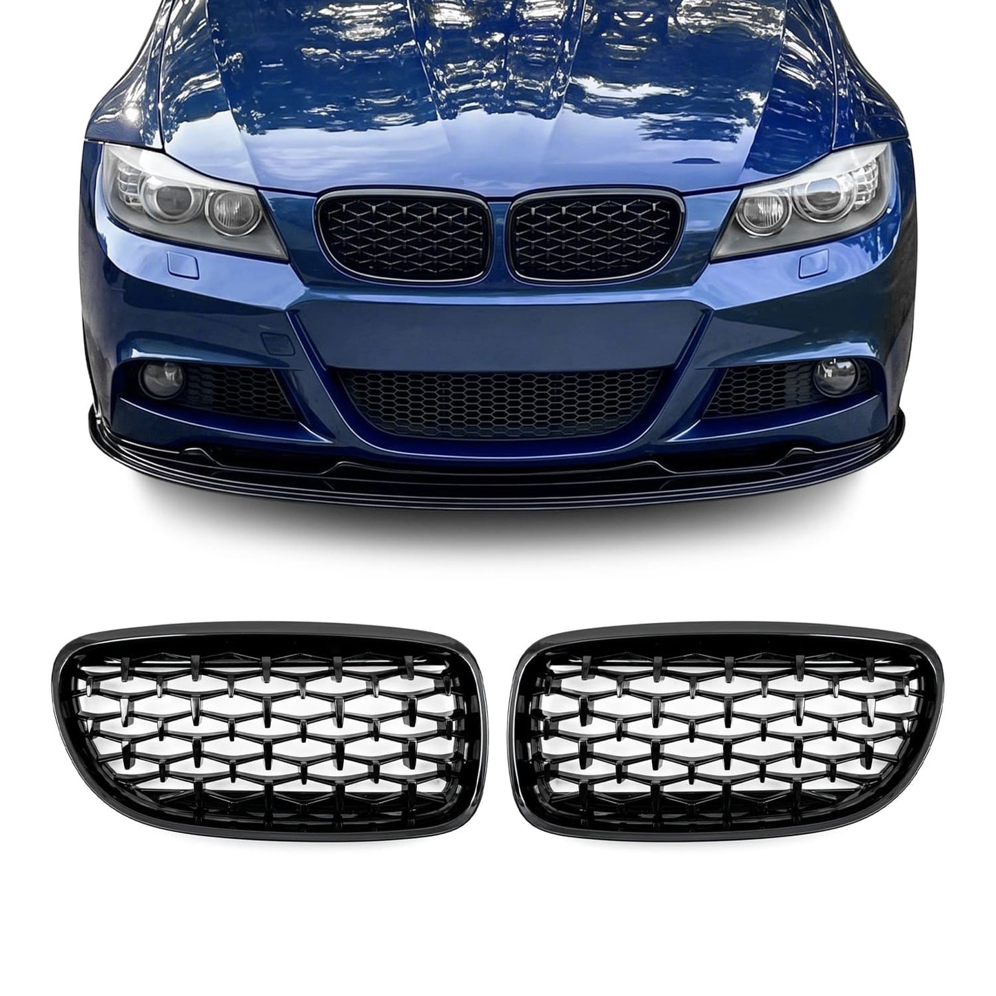 Diamond Främre njurar för BMW E90 / E91 LCI (08-11), blank svart