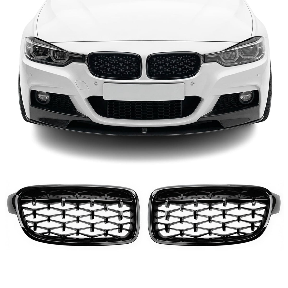 Diamond Främre njurar för BMW F30 / F31, blank svart