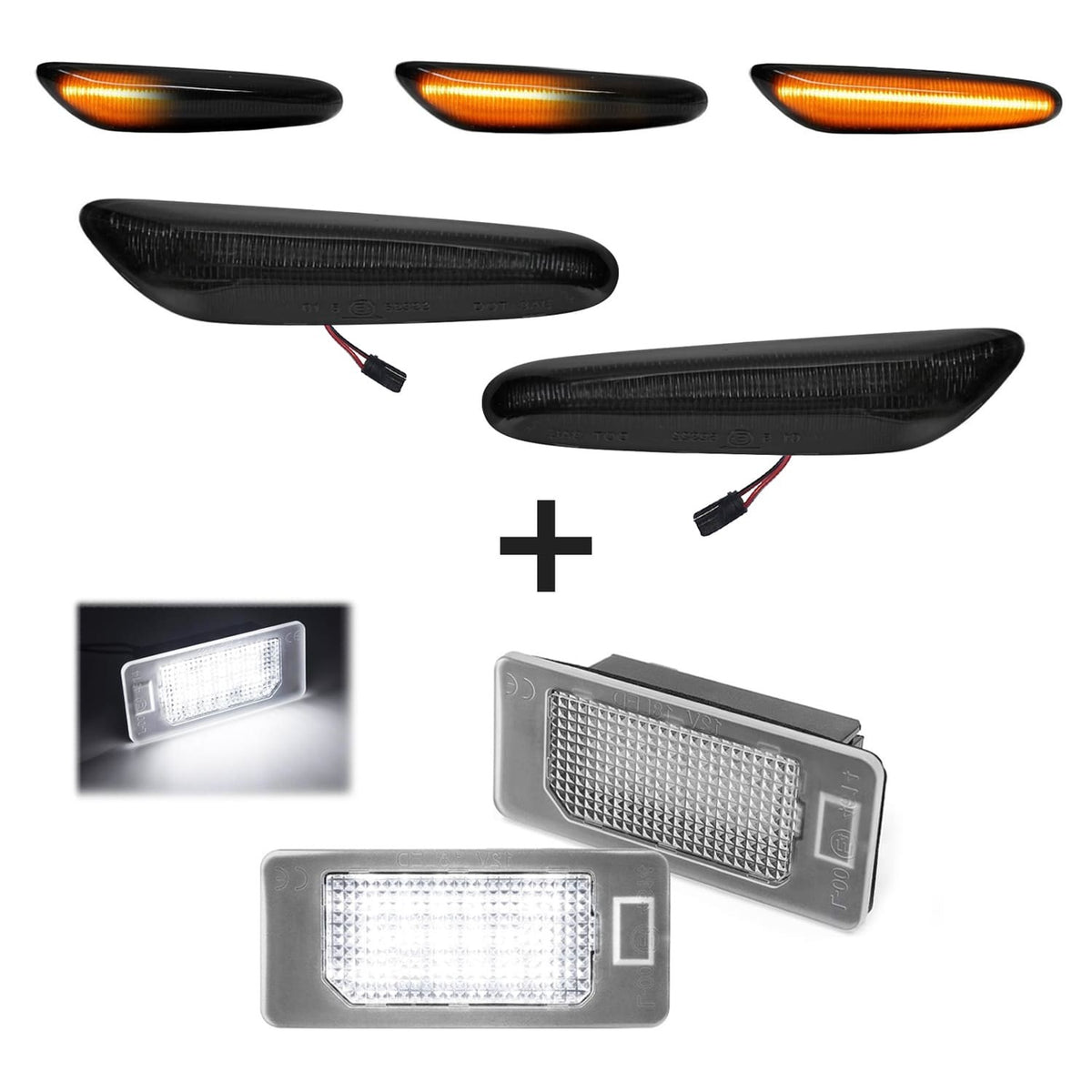 Dynamiska LED-sidoblinkers + LED-nummerskyltsbelysning, sats för BMW E92 / E93