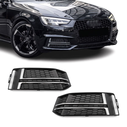Dimljusgrill / Lockset för Audi A4 B9 (15-19) S-Line, utan distronic, svart + krom