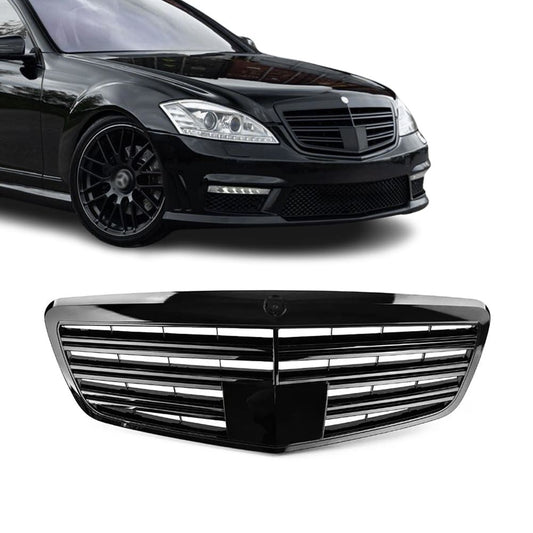 Frontgrill för Mercedes-Benz W221 (09-13) med distronic cover, blank svart