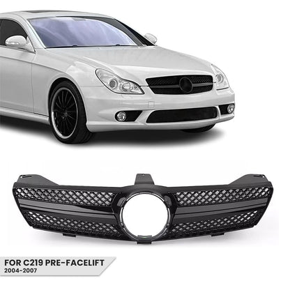 Frontgrill för Mercedes-Benz CLS (C219 / W219) prefacelift (04-07), blank svart