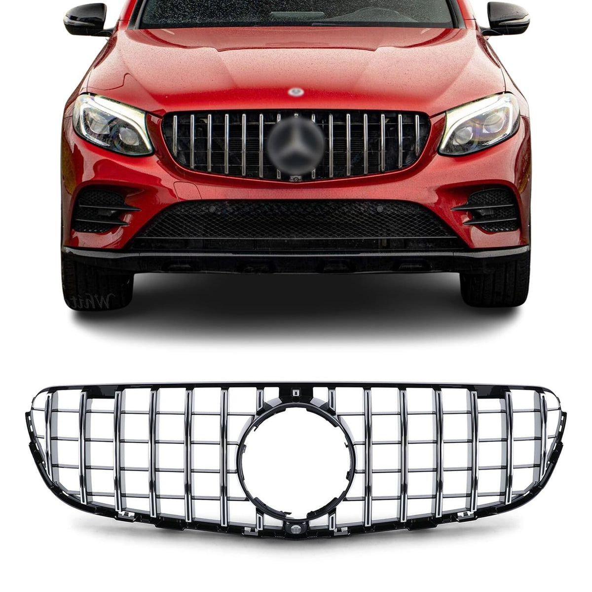 Frontgrill för Mercedes-Benz GLC W253 / C253 / X253 (15-19), blank svart + krom