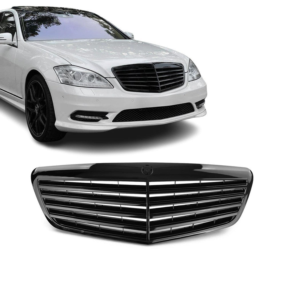 Frontgrill för Mercedes-Benz W221 (09-13) utan ACC, blank svart