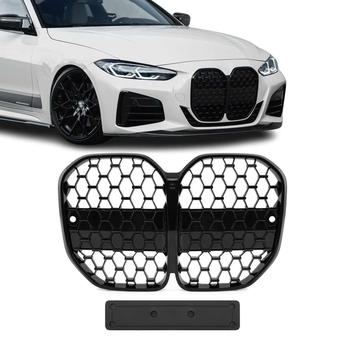 Frontnjurar för BMW G22 / G23 utan distronic, blank svart
